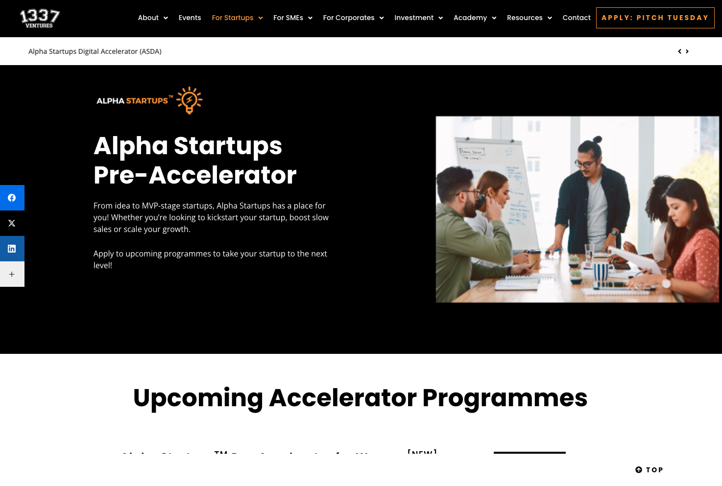 Screenshot of Alpha Startups hoempage